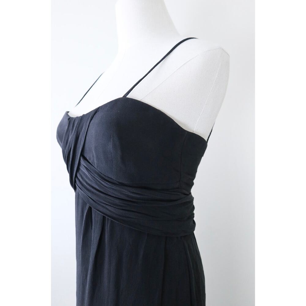 Pianoforte di MaxMara Size 6 Silk Chiffon Draped Mini Dress Slit Leg Black - Picture 6 of 14